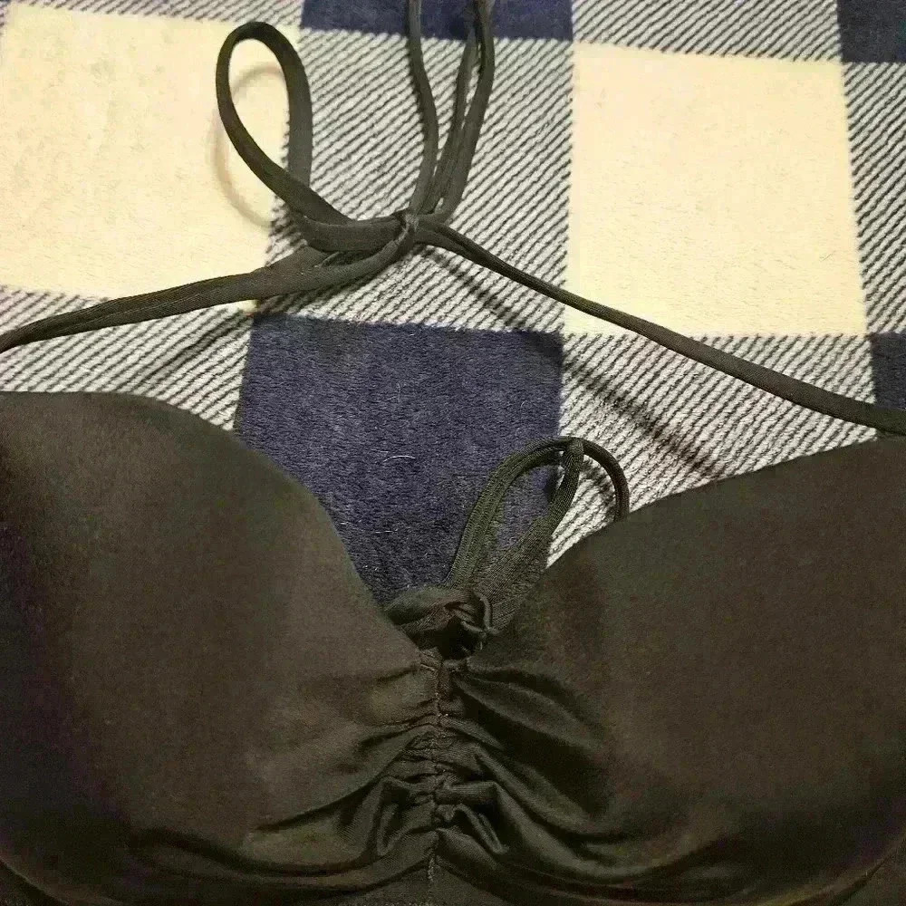 Shade & Shore Womens Black Bikini Halter Top with Adjustable Tie Size 36B